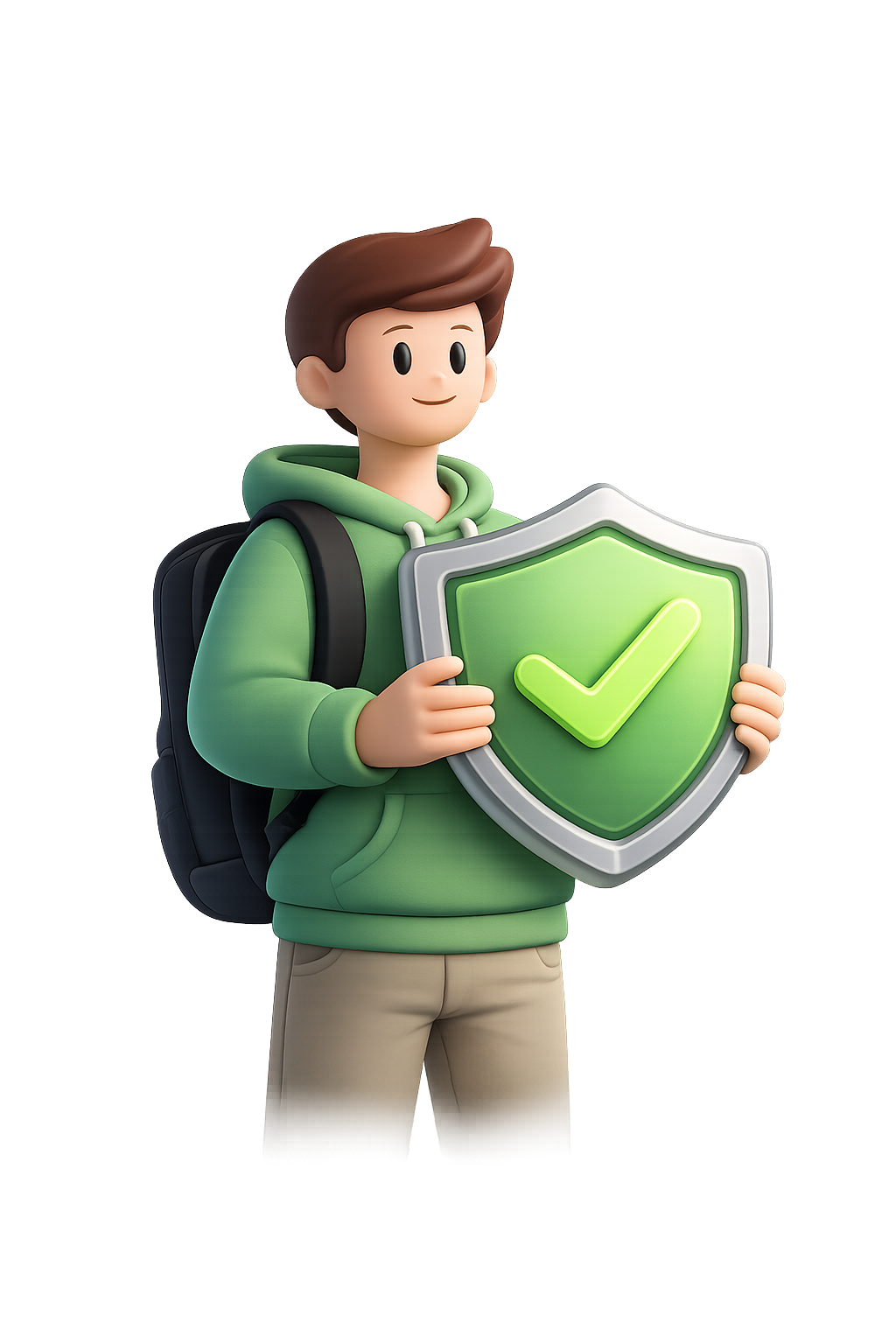 Student mascot holding a verified badge